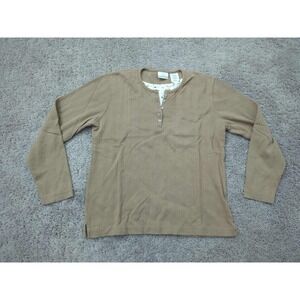 Bobbie Brooks Henley Shirt Womens M Beige Long Sleeve Layered Look Ribbed Knit
